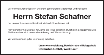 Traueranzeige von Stefan Schafner von Pegnitz-Zeitung